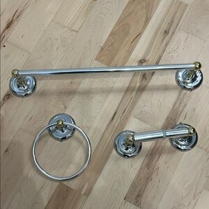 Silver and Gold Bathroom Accessory Set